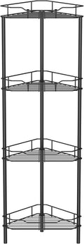 4 Tier Floor Standing Corner Shower Caddy Organizer Shelf with Hooks, Bathroom Shelves Stand Rack, Black