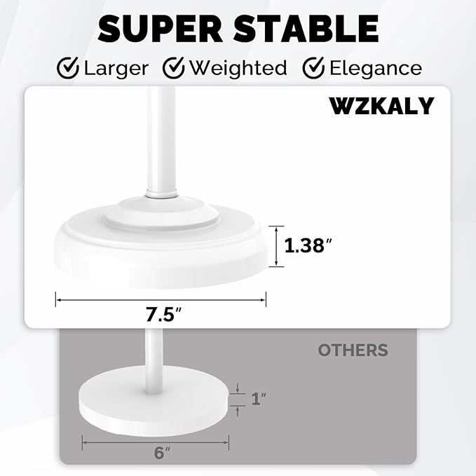 WZKALY Toilet Paper Holder Stand, White Toilet Paper Holder Free Standing, Post Pivoting Design & Stable Weighted Base SUS304 Stainless Steel for Bathroom (Mega Roll)