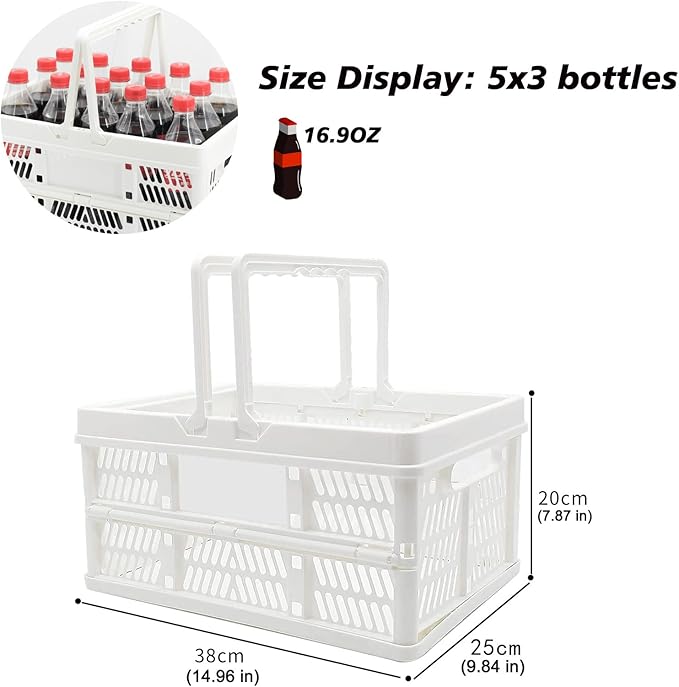 Plastic crates for storage,plastic baskets for organizing,14.96inch* 9.84inch* 7.87inch,Foldable Shopping crate with Handles,collapsible storage crate,basket for car Garden Kitchen,Bathroom,office