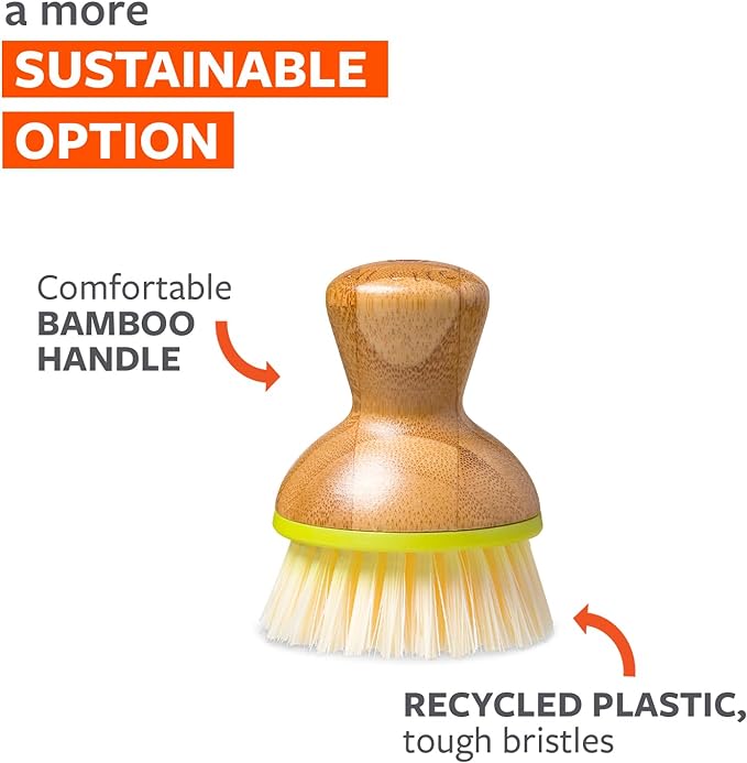 Full Circle Bubble Up Bamboo Dish Brush – Family Safe, Formaldehyde-Free–Ergonomic Palm Scrubber with Handle for Kitchen Cleaning, Dish Scrub Brush for Nonstick, Cast Iron & Sink, Green