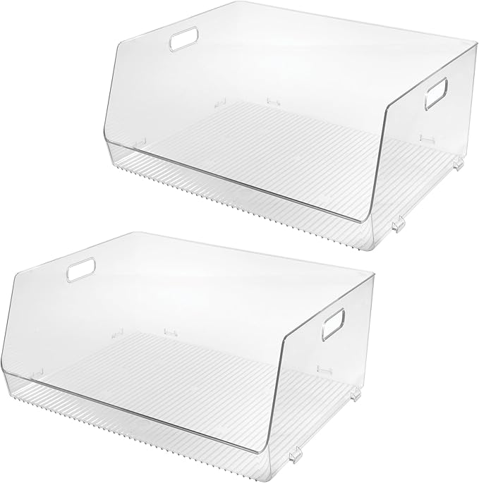 iDesign Stackable Open-Front Bin, Multipurpose Extra Long Organizer for Pantry & Household Storage, Clear