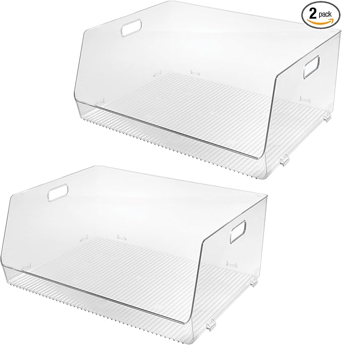 iDesign Stackable Open-Front Bin, Multipurpose Extra Long Organizer for Pantry & Household Storage, Clear