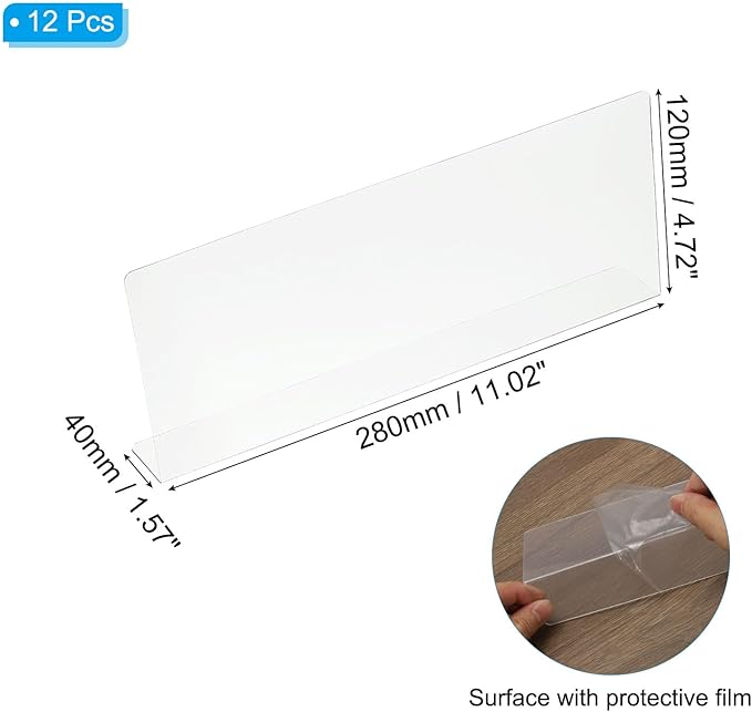 PATIKIL 12 Pack Shelf Dividers for Closet Organization, 11x1.57x4.7 Acrylic Closets Separator Kitchen Cabinet Shelves Under Bed Blocker for Bedroom Kitchen Office, Clear