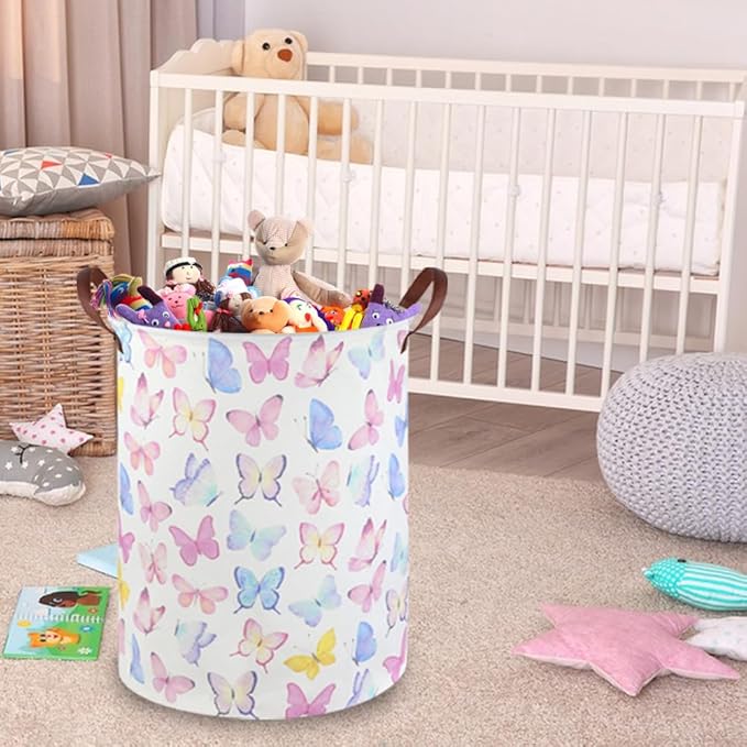 Butterfly Laundry Basket Girls Hamper,Baby Nursery Clothes Hamper,Foldable Waterproof Large Storage Baskets for Girls Bedroom,Butterfly Room Decor,Gift Baskets(Colorful butterfly)