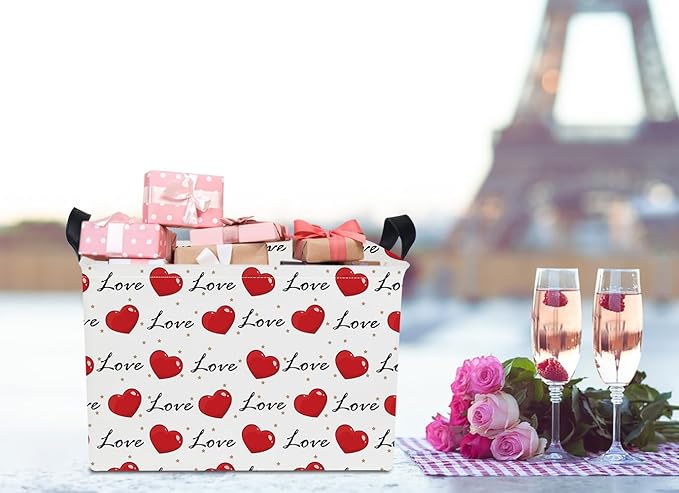 Rectangular Storage Basket Empty,Storage Bin with Handles,Room Decor,Gift Basket,Book Box(Heart)