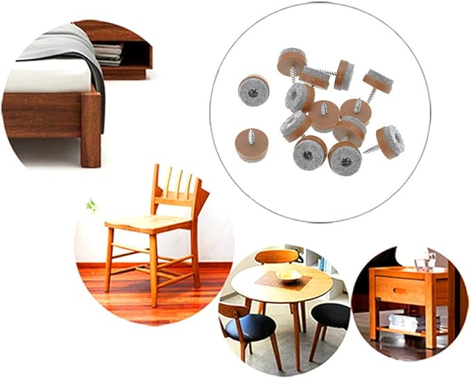ALIMITOPIA 40pcs Screw-on Furniture Felt Pad Chair Glide Slider Hardwood Floor Protector for Wooden Leg Feet of Chair Table Furniture(Φ24mm or 0.95";Brown)