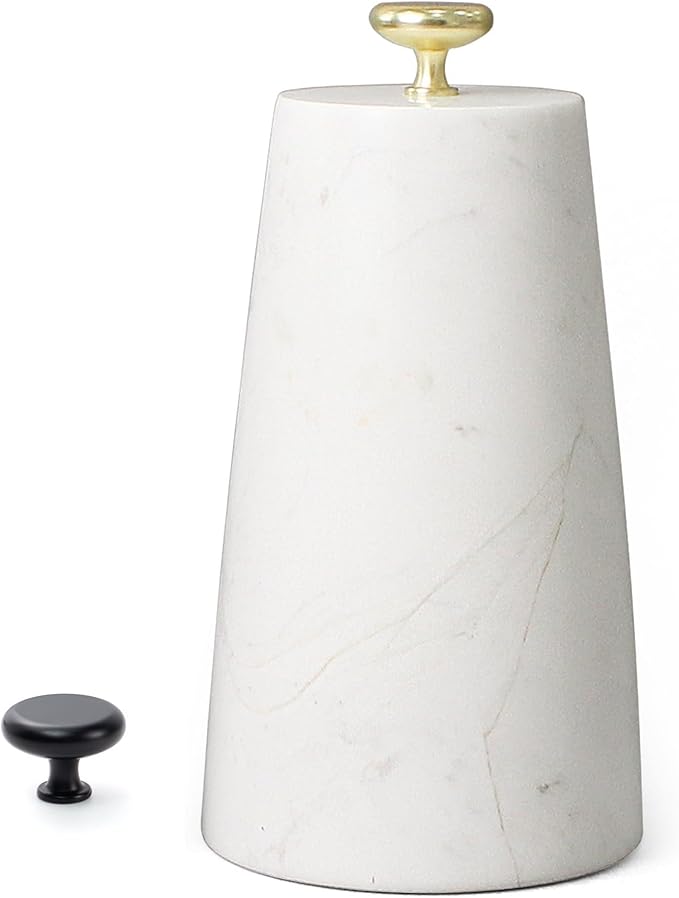 Marble Decorative Door Stoppers, Natural Marble Stone Doorstop with 2 Brass Handle. Heavy Duty Door Stop for Modern Home Decor. Anti-Slip Silicone Base Indoor Door Holder, Weighted Door Stop - White