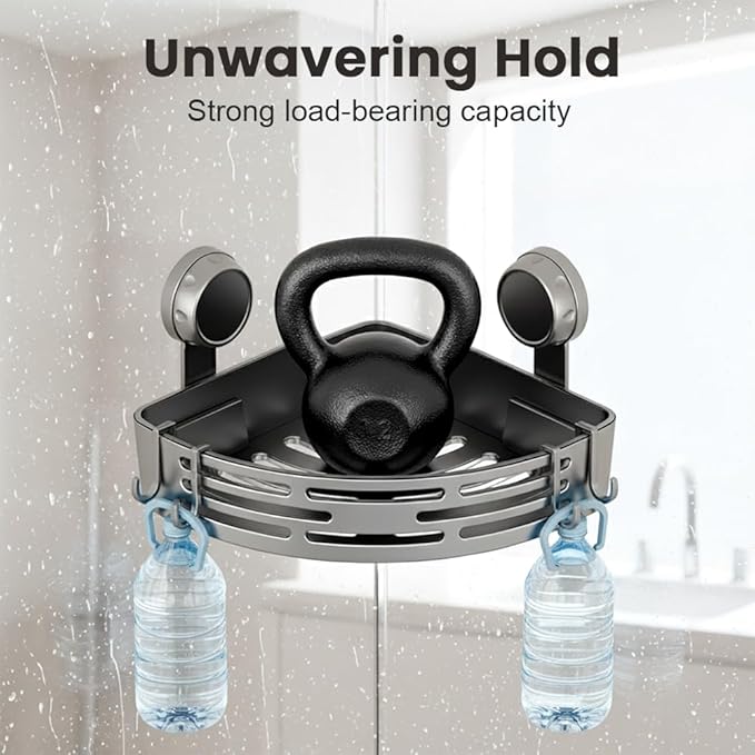 Triangle Suction Cup Corner Shelves No Drilling Bathroom Storage Rack, 2026 New Corner Shower Shelf Suction Cup Shower Caddy Corners Organizer Storage Rack Adhesive with Towel Bar (Gray three-layer)