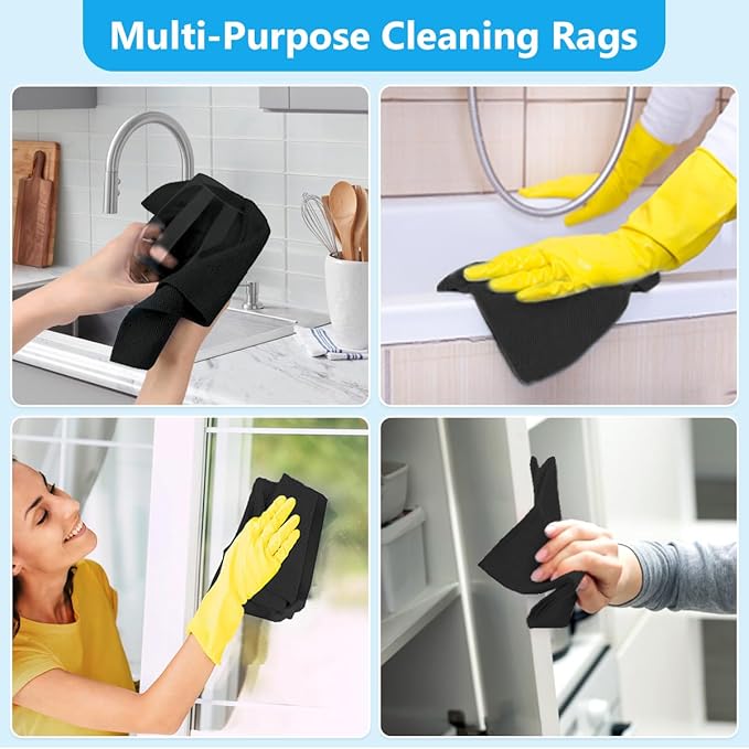 GLIMGLINT Black Microfiber Cleaning Cloth, 100 Pack Cleaning Rags, Lint-Free, Ultra Absorbent Reusable Paper Towels for Home, Kitchen, Car, Garage or Shop, Dish Rags, 11" x 9"