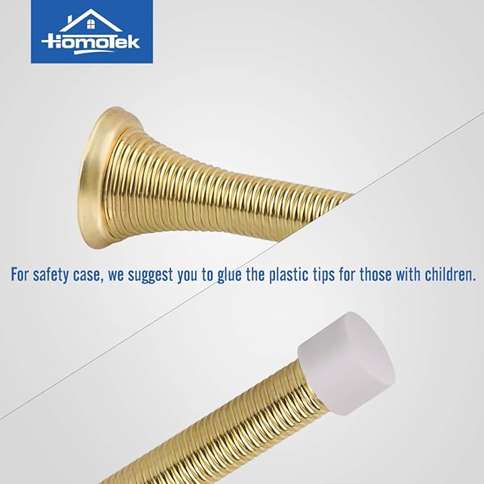 HOMOTEK 12 Pack Spring Door Stopper with Rubber Bumper 3-1/8" Flexible Spring Heavy Duty Wall Door Stop Low Mounted Door Bumper for Home (Bright Brass)