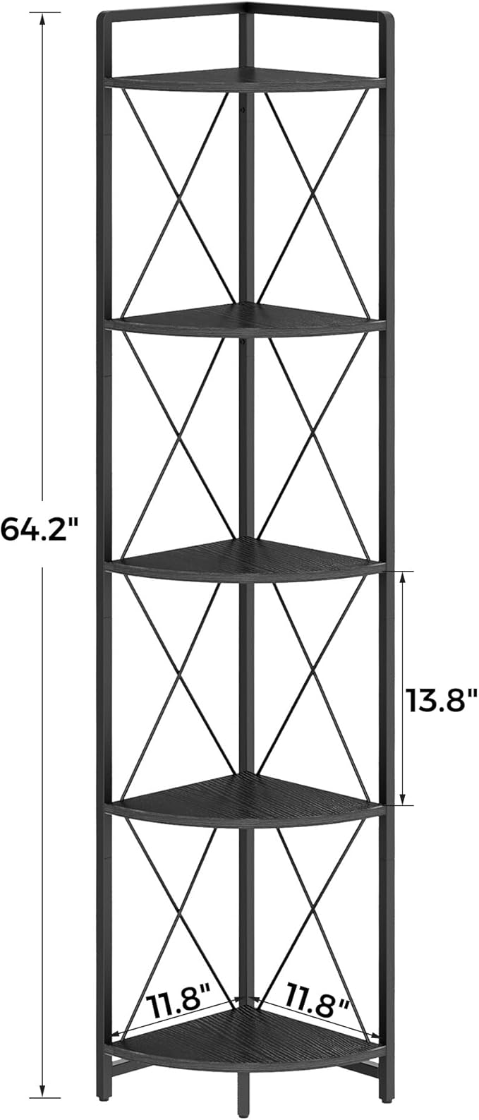 5 Tier Corner Shelf Stand, 64" H Tall Industrial Corner Bookshelf for Living Room Decor, Metal Corner Shelf, Plant Stand Display Shelf for Bedroom, Bathroom, Small Space, Black