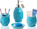 Comfify 4-Piece Bathroom Accessory Set - Ceramic Bath Set with Blue Glossy Finish - Modern Vanity Accessories Including Soap Dish, Tumbler, and Toothbrush Holder