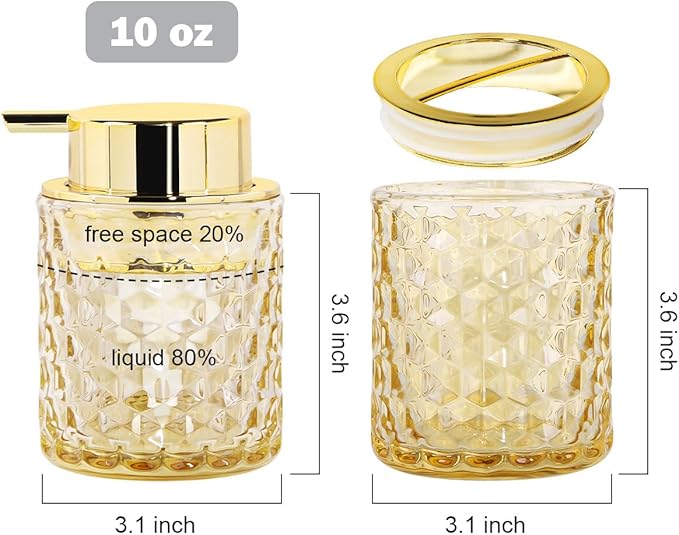 Bathroom Accessories Set, 3pcs Amber Glass Bathroom Accessory Set,Toothbrush Holder, Foaming Soap Dispenser and Tumbler, Gold Bathroom Decor Sets for Organizer, Home Apartment Gift