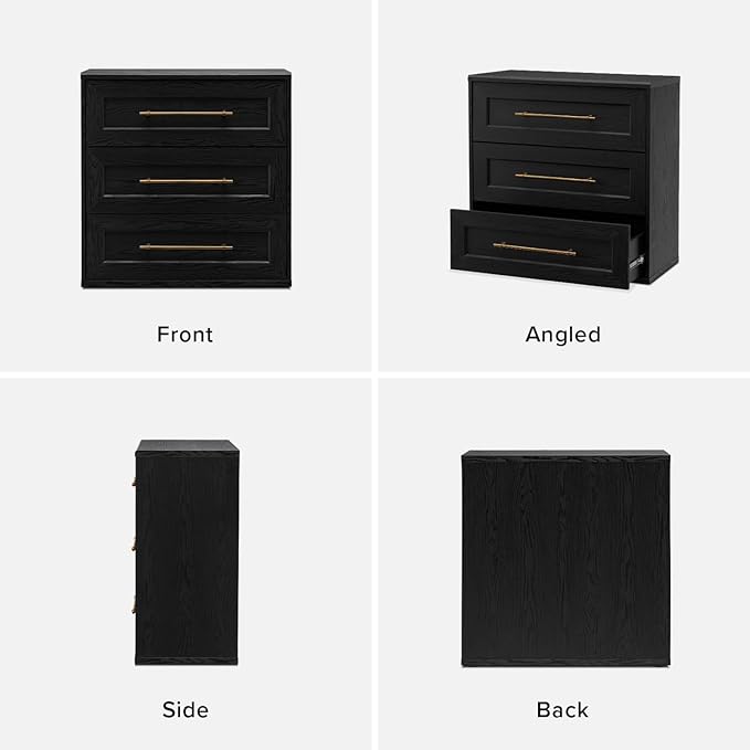 mopio Blake 3 Drawer Dresser for Bedroom, Chest of Drawers, Wood Dresser Organizer, Modern Farmhouse, Tall Night Stand, Enhanced Safety, Sturdy Compliant (Black Oak, Single)