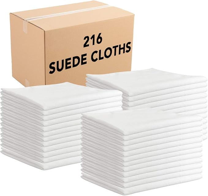 Arkwright Microfiber Suede Glass Cloths - (Case of 216) Absorbent Dish Drying Cloth, Bulk Cleaning Towel Set Perfect for Home, Kitchen, Gym, Cars, and Glass, 16 x 16 in, White