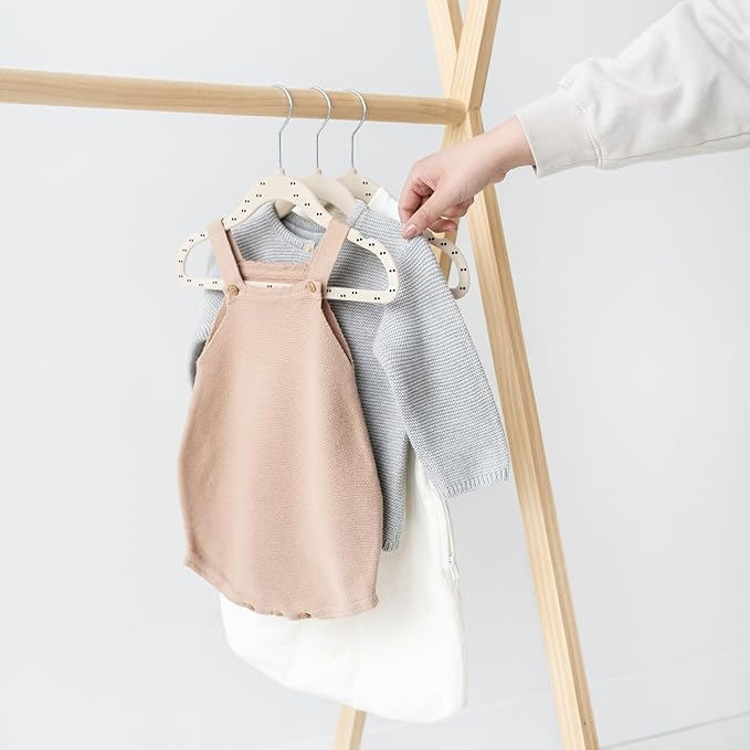 3 Sprouts Velvet Baby Hangers - Non-Slip Hanger for Infant, Toddler, Baby Clothes - Closet Kids Hangers with Slim Design, Nordic Colors, Pack of 30 - Double Dot & Beige