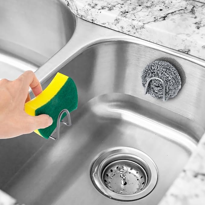 ESINAM 2Pcs Sponge Holder, Strong Adhesive Clear Acrylic Kitchen Sink Sponge Caddy for Kitchen Organization, Multifunctional Inside Sink Sponge Holder