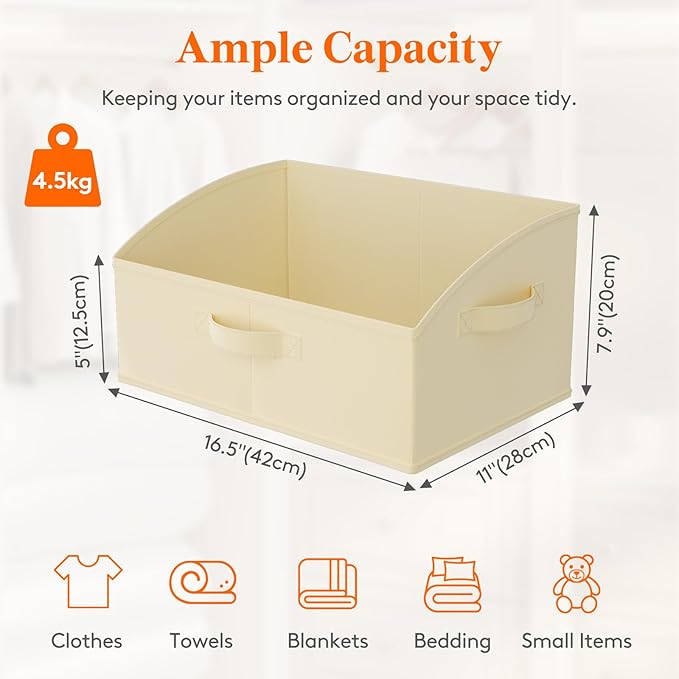 Lifewit Trapezoid Closet Storage Bins for Shelf, 6 Packs Non-woven Closet Organizer Baskets with Handles, Foldable Clothes Containers Boxes for Clothing, Book, Purse, 19L, Large, Beige