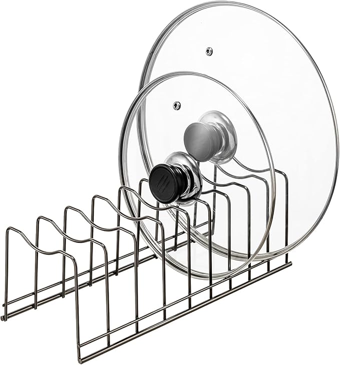 Pot Lid Holder Organizer, Kitchen Countertop Storage Rack Cutting Boards, Bakeware, Pots & Pans, Serving Trays, Reusable Containers in Cabinet Pantry, Stainless Steel