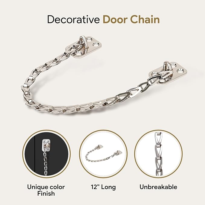 MEGA HANDLES Transom Door Chain 12-Inch, Door Chain Stopper for Transom Windows, Cabinet Door Restraint, Chain Lid Support, Durable Transom Window Hardware for Enhanced Safety - Polished Chrome