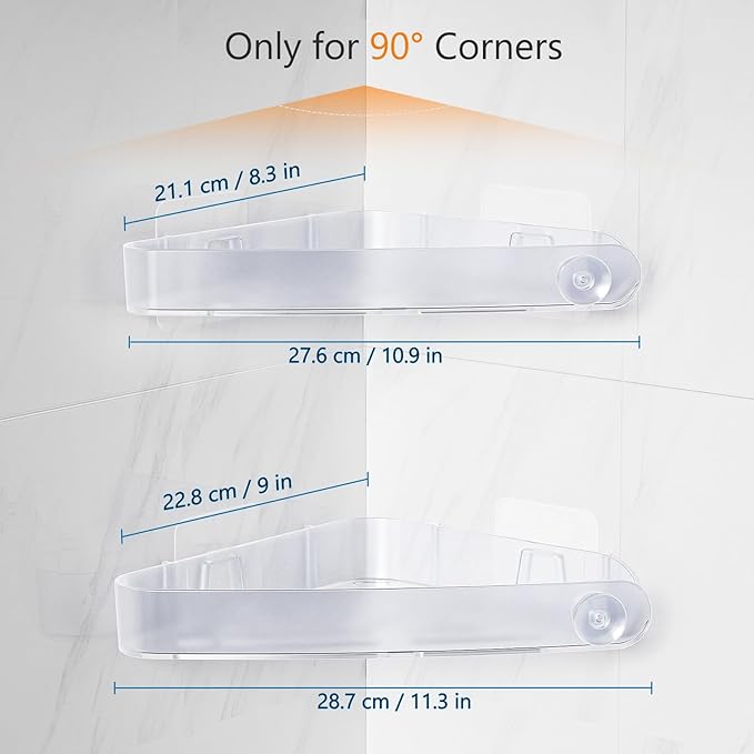 Sotfamily Plastic Shower Caddy Corner (for 90° Only), 4 Pack Adhesive Corner Shower Shelves for Bathroom Organizers and Storage, Crystal