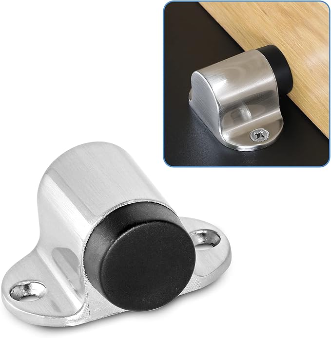 Floor Mount Door Stopper, Heavy Duty Door Stop Brushed Nickel Doorstop with Rubber Bumper & Stainless Steel Screws, 1.06 Inch Height