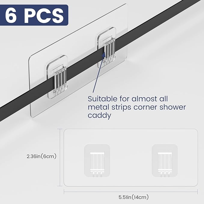 6 Pack Corner Shower Caddy Adhesive Replacement, Shower Shelf Adhesive Strips, Strong Hooks for Bathroom Storage (for Hang Metal bar Corner Caddy)