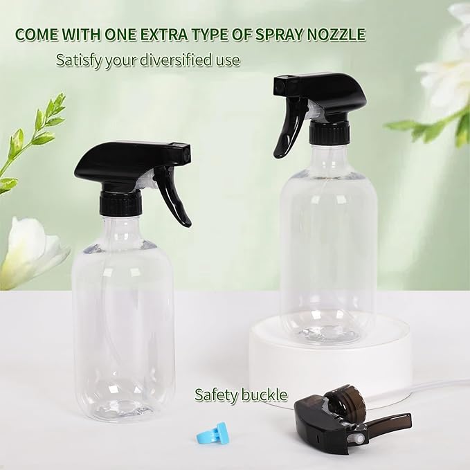 Cleaning Spray Bottles for Plants Misters Inside, 2 Pack 16.9 oz Squirt, Water Spray Bottle Mist Sprayer, No Leak Hair Mister Empty with Adjustable Nozzle (Transparent)