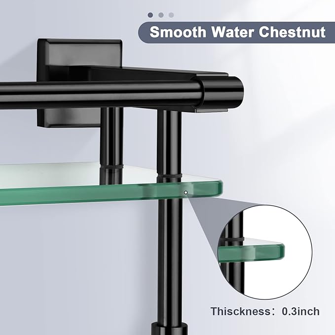 SFGSOWOR 20-inch Glass Shelf with Towel bar, Matte Black-Finished Rail, Rectangular Stainless Steel Shelf, Wall-Mounted Storage Rack