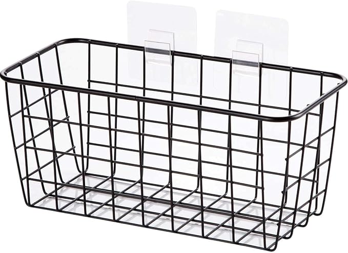 2 Set Adhesive Hanging Wall Basket Inside Cabinet Door Organizer,Wall Storage Basket-No Drilling Adhesive wall Basket for Cupboard Door,Space-Saving Small Hanging Baskets for Wall Mount Storage,Black
