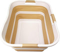 SAMMART 42 (11 Gallons) Collapsible Plastic Laundry Basket, Foldable Pop Up Storage Container/Organizer, Space Saving Hamper, Portable Bin for Dorm Room Bathroom (1, White/Beige)