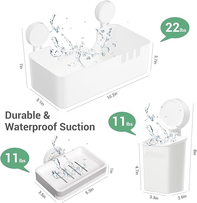 LUXEAR Shower Caddy 5 Pack Suction Cup Shower Organizer for Bathroom Storage Home &Kitchen,No Drilling Removable Plastic Shelf Organizer with Soap Dish&Toothbrush Holder Easy Install
