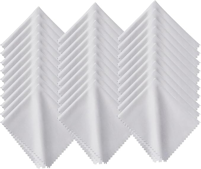 Microfiber Cleaning Cloth, 30 Pack - 200+ GSM Heavyweight Lint-Free Streak & Scratch-Free Cloths for Eyeglasses, Glasses, Screens, Camera Lens - 7x6 Inch Premium White, Bulk, Reusable
