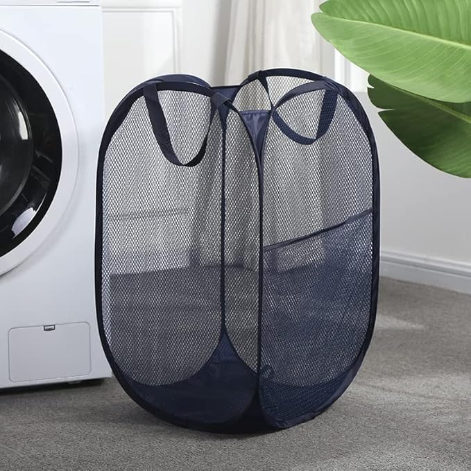 2 Pack Laundry Hamper,Foldable Mesh Popup Laundry Basket with Durable Handle,Easy to Open and Fold for Dorm, Laundry Room, Bedroom, RV(blue+ blue)…