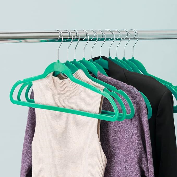 Home Basics Sunbeam Slip-Proof Snag-Free Ultra Slim Velvet Hanger with Rotating Steel Hook (Pack of 10) (TURQUOISE)