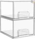 Vtopmart 2 Pack Small Clear Stackable Storage Drawers,Acrylic Bathroom Makeup Organizer,Plastic Storage Bins For Vanity, Undersink, Kitchen Cabinets, Pantry, Home Organization