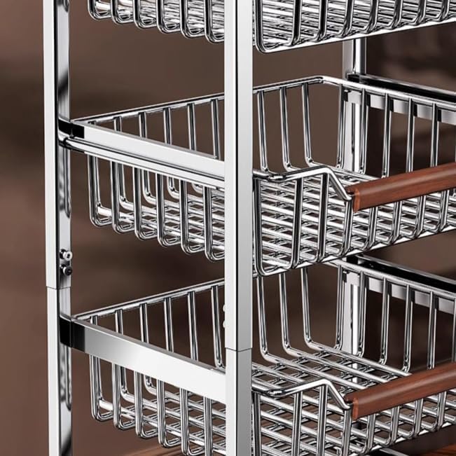 4-Tier Slim Rolling Fruit & Vegetable Storage Cart with Removable Baskets, Narrow Metal Kitchen Organizer Cart on Wheels, Fruit Basket Stand & Fruteros para Cocina, Pantry Cart for Storage
