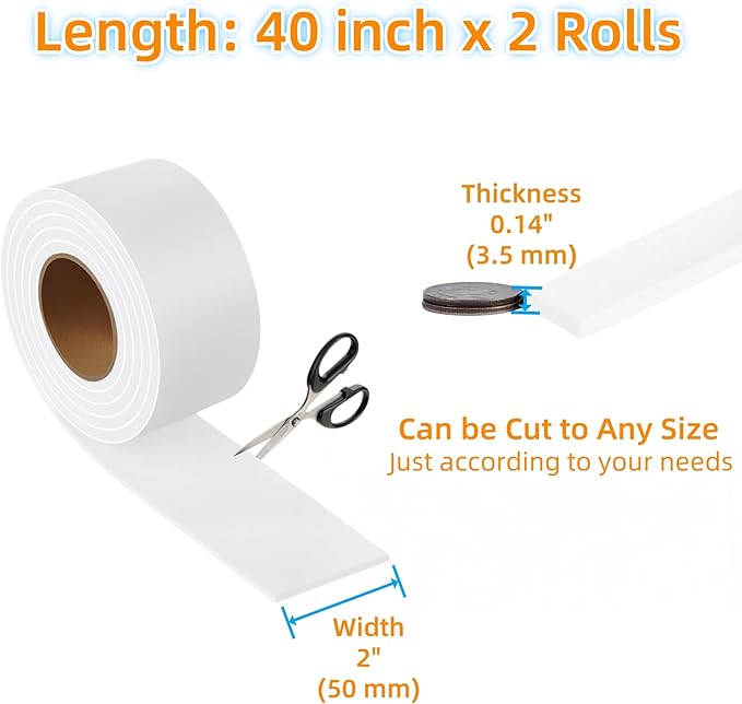 Felt Strips with Adhesive Backing – Furnigear Heavy Duty Cuttable Felt Tape Roll Furniture Pads for Chair Legs - Protecting Hardwood Floors, Chair Wall Protector (White, 40 x 2 x 0.14 Inch)