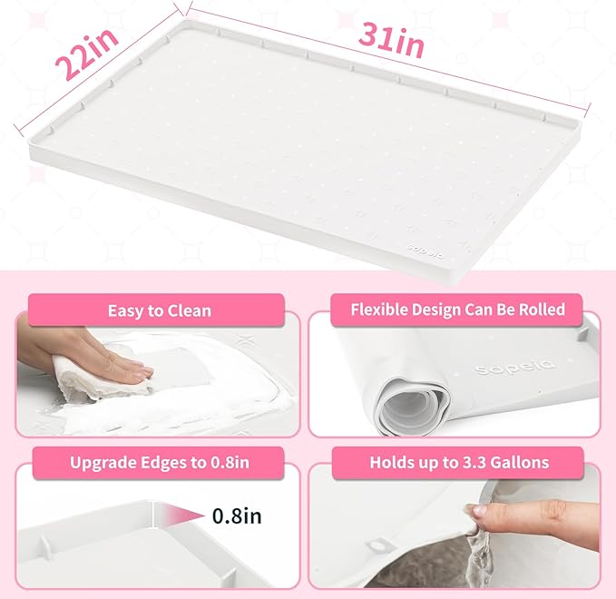 Sdpeia Under Sink Mat 31"×22" Waterproof Silicone Cabinet Liner & Sink Protector for Kitchen & Bathroom, Multi-Purpose Organizers Tray for Pets, Laundry, Cat Litter Mat, White