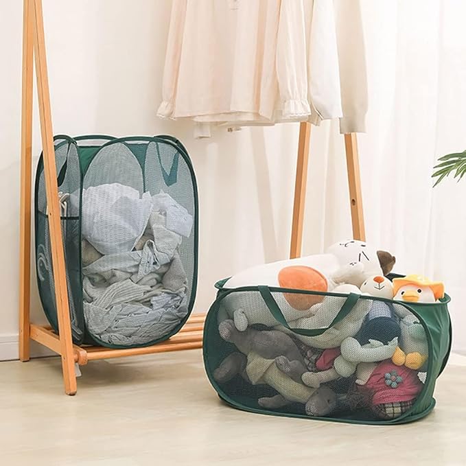 Rubruan 4 Piece Popup Mesh Laundry Basket Durable Handles Collapsible Laundry Baskets Folding Clothes Pastic Hamper for Laundry Room College Dorm (White)