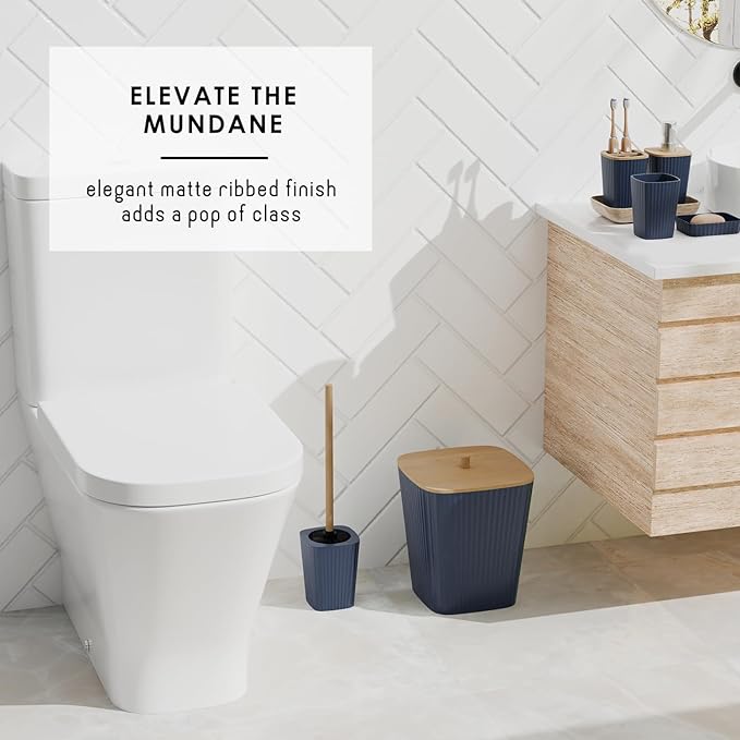 Clara Clark Bathroom Set - Navy Blue Bathroom Accessories Set, 6PC Bathroom Accessory Set, Bathroom Sets with Toilet Brush, Trash Can & Soap Dispenser