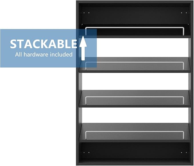 Shoe Shelf Short Tower Closet Unit, Modular Closet System, Wood Closet System Organizer with Storage for Walk In Closets, Clothing Rack for Hanging Clothes, Bedroom, Black, 25.5"W