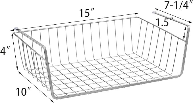Jucoan 3 Pack Under Shelf Baskets, 15 x 10 x 5.5 Inch Slide in Wire Hanging Storage Baskets Under Cabinet Shelf Storage Baskets for Kitchen Pantry Cupboard Dorm Room Closet Bookshelf, Large