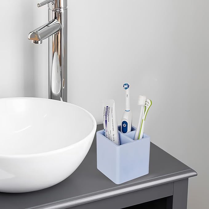 Diatomite Toothbrush Holders for Bathrooms, Electric Toothbrush and Toothpaste Holder 3 Slots Tooth Brush Organizer for Bathroom Countertop, Shower, Vanity - Blue
