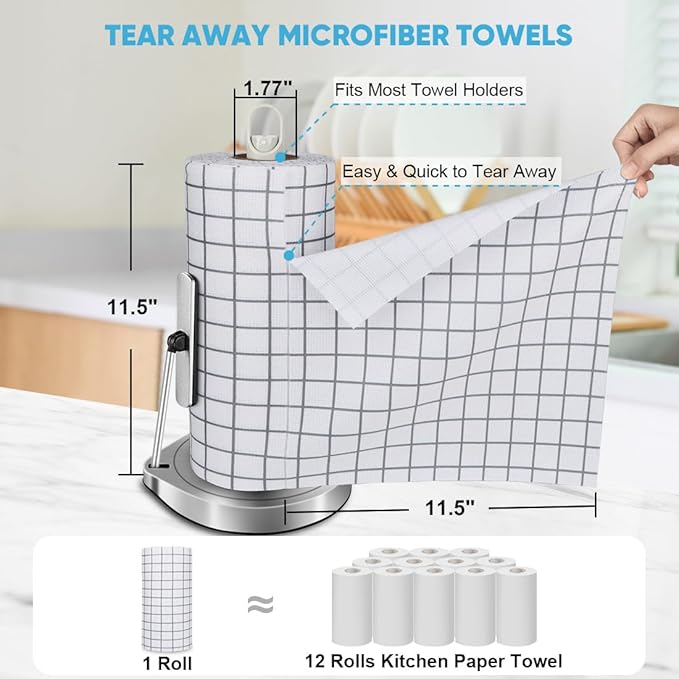 AIDEA Microfiber Cleaning Cloth Roll, 50PK, Microfiber Kitchen Towels, Reusable Paper Towels Tear Away Cloth, Lint Free Rags for House, Window, Cleaning Supplies 11.5"×11.5"