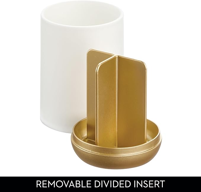 iDesign Toothbrush Holder with 3 Divided Sections for Bathroom or Vanity - Matte White/Gold