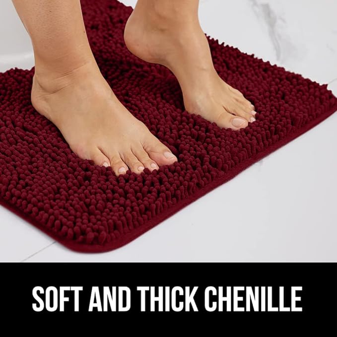 GORILLA GRIP Bath Rug Mat 44x26, Soft Absorbent Chenille, Quick Dry Microfiber Mats, Rubber Backing Washable Shower Floor Rugs, Bathmat Runner, US Designed Bathroom Home Decor Accessories Burgundy