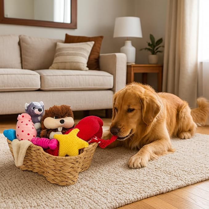 Dog Toy Basket, Hyacinth Cat & Dog Bone Shaped Basket, Wicker Pet Toy Bin Organizer, Dog Toy Storage (17x13 Hyacinth)