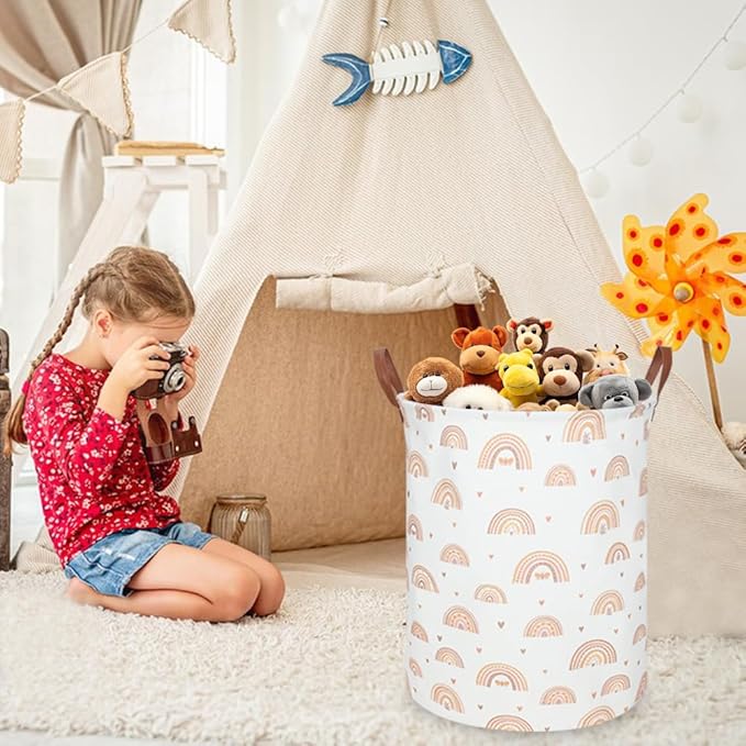 Boho Rainbow Laundry Hamper,Girls Laundry Hamper,Waterproof foldable canvas laundry basket,Baby Nursery Hamper,Gift Basket,Room Decor(Rainbow)