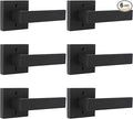 Probrico Non-Turning Half-Dummy Levers in Matte Black, Stainless Steel Square Bar Single Dummy Handles, Heavy Duty Hardware for Closet Balcony Pantry or French Doors(Exposed Screws, 6 Pack)